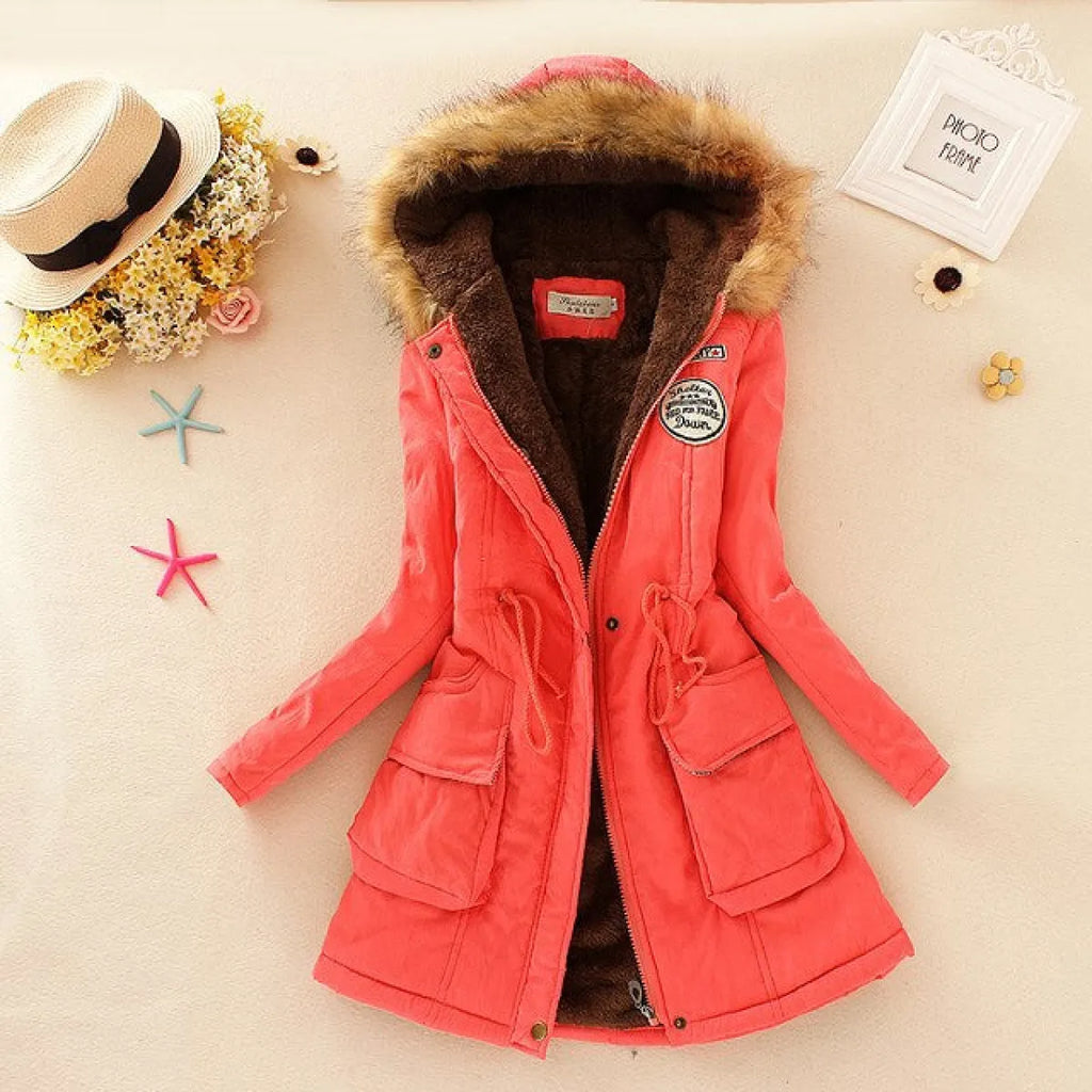 Women's Winter Cotton Jacket - Hooded Slim Fit Warm Parka